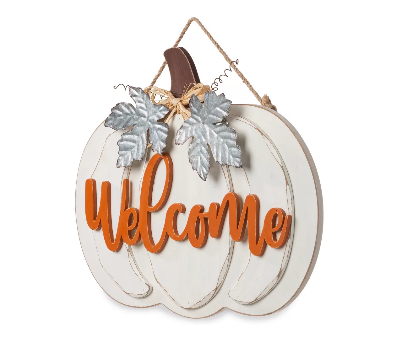 "Welcome" White Pumpkin Hanging Wall Decor 4 "Welcome" White Pumpkin Hanging Wall Decor - Image 2