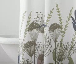 White & Green Floral Fabric Shower Curtain -Home Store 810528298 2