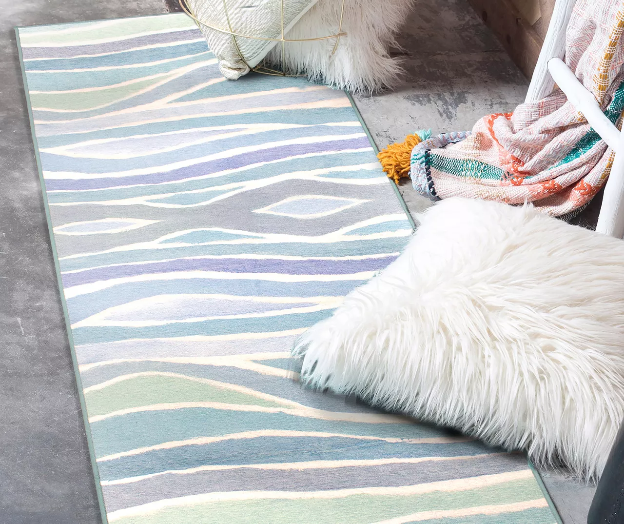 My Magic Carpet Waves Ocean Blue Washable Runner, (2'6" X 7') 4 My Magic Carpet Waves Ocean Blue Washable Runner, (2'6" X 7') - Image 2