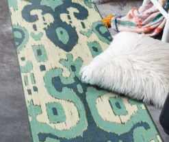 My Magic Carpet Ochre Ikat Steel Blue Washable Runner, (2'6" X 7') -Home Store 810537779 2