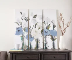 White & Blue Floral 3-Piece Triptych Wrapped Canvas Set -Home Store 810538437 2