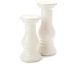 Ivory Ceramic Pillar Candle Holder, (10") -Home Store 810544003 810544170 1