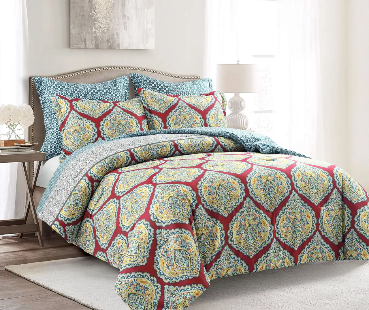 Harley Red & Blue Paisley Arabesque Full/Queen 5-Piece Comforter Set 3 Harley Red & Blue Paisley Arabesque Full/Queen 5-Piece Comforter Set