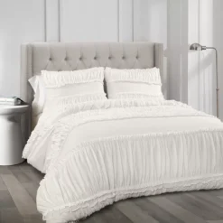 Nova White Ruffled Full/Queen 3-Piece Comforter Set -Home Store 810552875 11