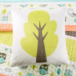 Coral & Turquoise Owl Stripe Full/Queen 5-Piece Quilt Set -Home Store 810552920 4