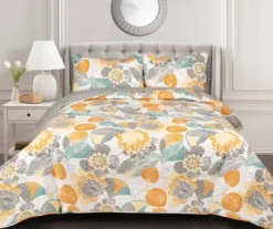 Layla White & Yellow Floral Full/Queen 3-Piece Quilt Set