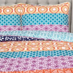 Fuchsia & Orange Bohemian Pattern Stripe Full/Queen 3-Piece Quilt Set 12 Fuchsia & Orange Bohemian Pattern Stripe Full/Queen 3-Piece Quilt Set -Home Store 810552951 2