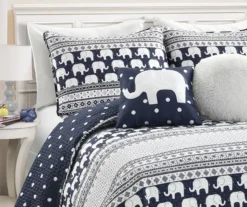 Navy & White Elephant Geometric Stripe Twin 4-Piece Quilt Set -Home Store 810552964 21