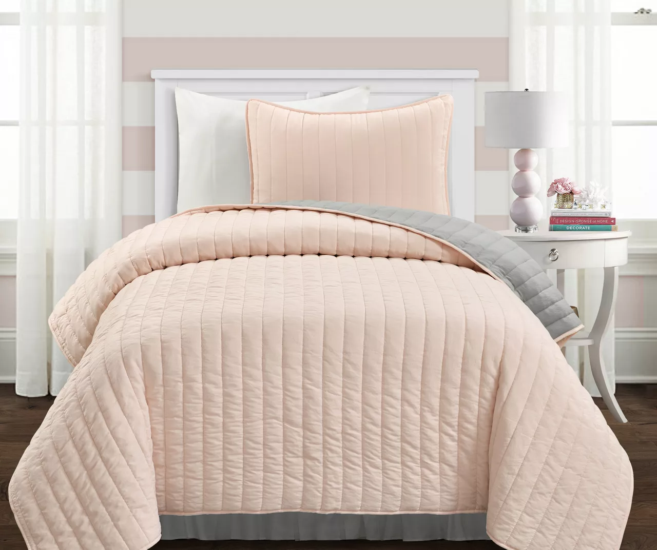 Soft Rose Stripe All-Season Twin XL 2-Piece Coverlet Quilt Set 3 Soft Rose Stripe All-Season Twin XL 2-Piece Coverlet Quilt Set