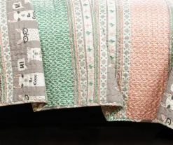 Gray & Pink Llama Pattern Block Full/Queen 5-Piece Quilt Set -Home Store 810552996 2