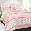 Pink & Gray Fox Ruffle Pattern Block Full/Queen 5-Piece Quilt Set -Home Store 810553002