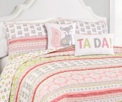 Pink & Gray Fox Ruffle Pattern Block Full/Queen 5-Piece Quilt Set 10 Pink & Gray Fox Ruffle Pattern Block Full/Queen 5-Piece Quilt Set -Home Store 810553002 2