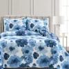 Leah White & Navy Floral Reversible Full/Queen 3-Piece Quilt Set -Home Store 810553026
