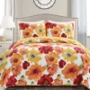 Leah Red & Orange Floral King 3-Piece Quilt Set -Home Store 810553040