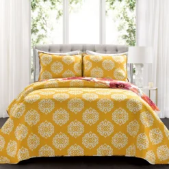 Leah Red & Orange Floral King 3-Piece Quilt Set -Home Store 810553040 11