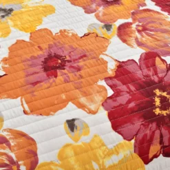 Leah Red & Orange Floral King 3-Piece Quilt Set -Home Store 810553040 3