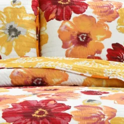 Leah Red & Orange Floral King 3-Piece Quilt Set -Home Store 810553040 41
