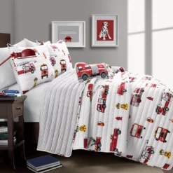 White & Red Fire Truck Twin 3-Piece Quilt Set 9 White & Red Fire Truck Twin 3-Piece Quilt Set -Home Store 810553047 1