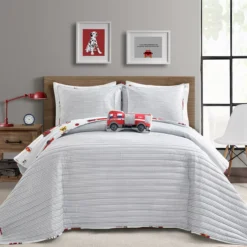 White & Red Fire Truck Twin 3-Piece Quilt Set 10 White & Red Fire Truck Twin 3-Piece Quilt Set -Home Store 810553047 2