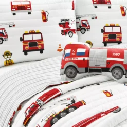 White & Red Fire Truck Twin 3-Piece Quilt Set 11 White & Red Fire Truck Twin 3-Piece Quilt Set -Home Store 810553047 3