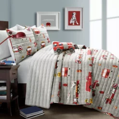 Gray & Red Fire Truck Twin 3-Piece Quilt Set 15 Gray & Red Fire Truck Twin 3-Piece Quilt Set -Home Store 810553048 11