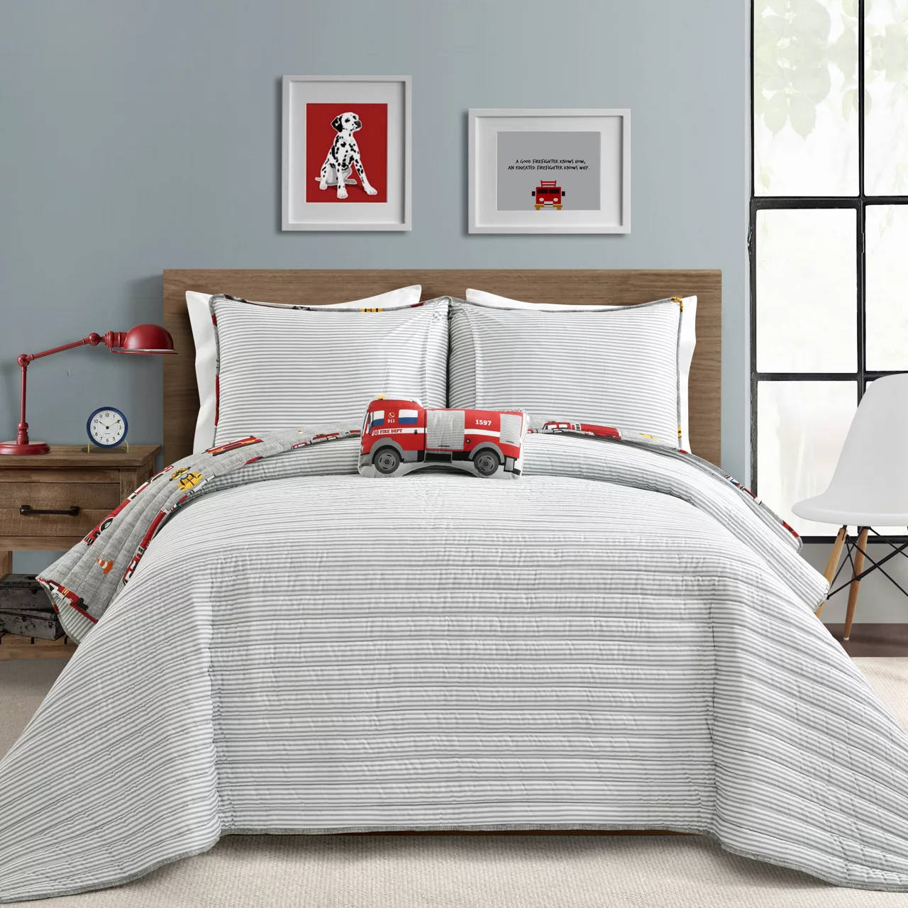 Gray & Red Fire Truck Twin 3-Piece Quilt Set 9 Gray & Red Fire Truck Twin 3-Piece Quilt Set - Image 7
