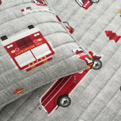 Gray & Red Fire Truck Twin 3-Piece Quilt Set 14 Gray & Red Fire Truck Twin 3-Piece Quilt Set -Home Store 810553048 4