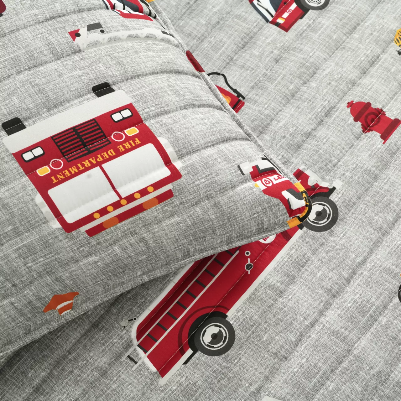 Gray & Red Fire Truck Twin 3-Piece Quilt Set 7 Gray & Red Fire Truck Twin 3-Piece Quilt Set - Image 5