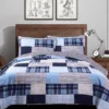 Greenville Navy & Blue Plaid Patchwork Full/Queen 3-Piece Quilt Set -Home Store 810553070