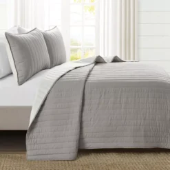 Light Gray Stripe All-Season Full/Queen 3-Piece Coverlet Quilt Set -Home Store 810553265 21