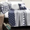 Navy & White Elephant Geometric Stripe Reversible Full/Queen 5-Piece Quilt Set -Home Store 810553396 1
