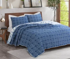 Erindale White & Blue Floral Paisley Reversible King 3-Piece Quilt Set -Home Store 810553399 11