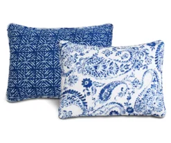 Erindale White & Blue Floral Paisley Reversible King 3-Piece Quilt Set -Home Store 810553399 31