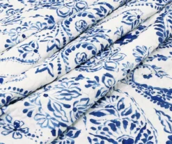 Erindale White & Blue Floral Paisley Reversible King 3-Piece Quilt Set -Home Store 810553399 41
