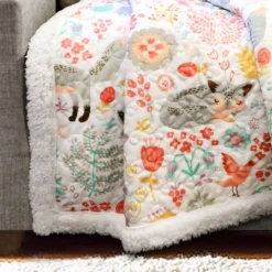Pixie White & Gray Floral Fox Quilted Sherpa Throw, (50" X 60") -Home Store 810553462 3