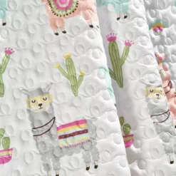 White & Pastel Llama Cactus Quilted Throw, (50" X 60") -Home Store 810553473 2
