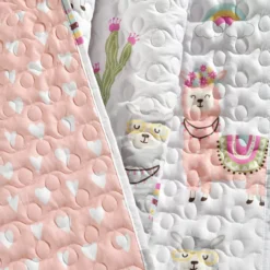 White & Pastel Llama Cactus Quilted Throw, (50" X 60") -Home Store 810553473 4