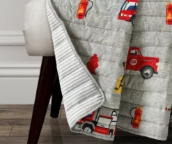 Gray & Red Fire Truck Quilted Throw, (50" X 60") -Home Store 810553475 1