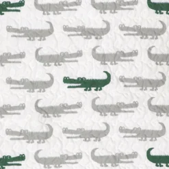 White & Green Alligator Pattern Quilted Sherpa Throw, (50" X 60") -Home Store 810553481 3