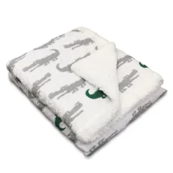 White & Green Alligator Pattern Quilted Sherpa Throw, (50" X 60") -Home Store 810553481 41