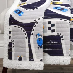 Navy Car Tracks Quilted Sherpa Throw, (50" X 60") 9 Navy Car Tracks Quilted Sherpa Throw, (50" X 60") -Home Store 810553503 1