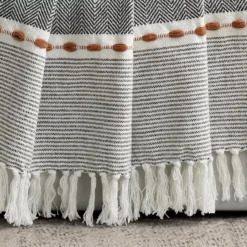 Black & White Thread-Stripe Herringbone Tassel-Trim Throw, (50" X 60") 8 Black & White Thread-Stripe Herringbone Tassel-Trim Throw, (50" X 60") -Home Store 810553511 1