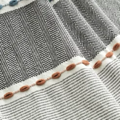 Black & White Thread-Stripe Herringbone Tassel-Trim Throw, (50" X 60") 9 Black & White Thread-Stripe Herringbone Tassel-Trim Throw, (50" X 60") -Home Store 810553511 2