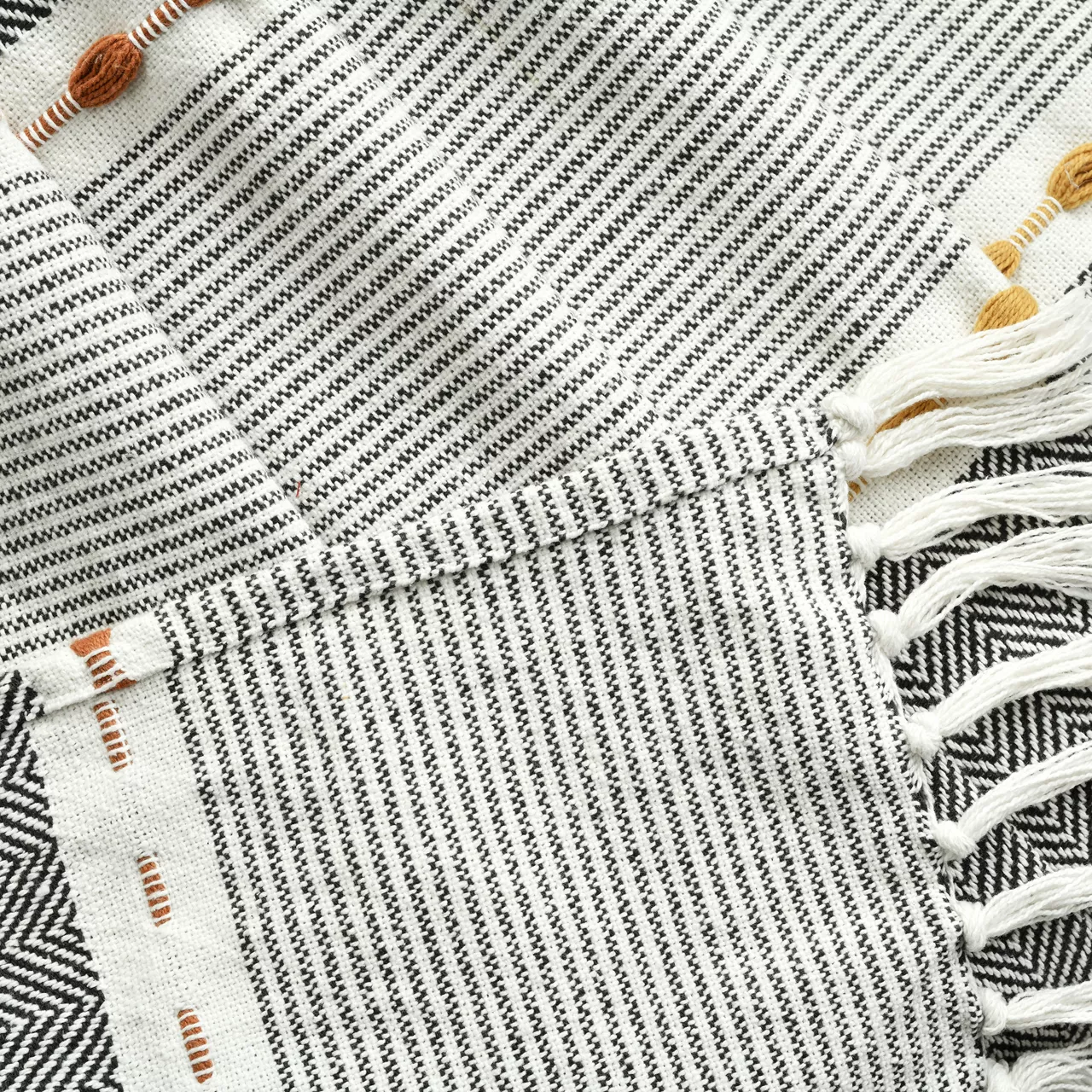 Black & White Thread-Stripe Herringbone Tassel-Trim Throw, (50" X 60") 6 Black & White Thread-Stripe Herringbone Tassel-Trim Throw, (50" X 60") - Image 4