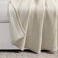 Kantha Beige & Off-White Stitch-Row Throw, (50" X 60") -Home Store 810553513 21