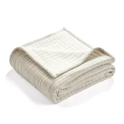Kantha Beige & Off-White Stitch-Row Throw, (50" X 60") -Home Store 810553513 3