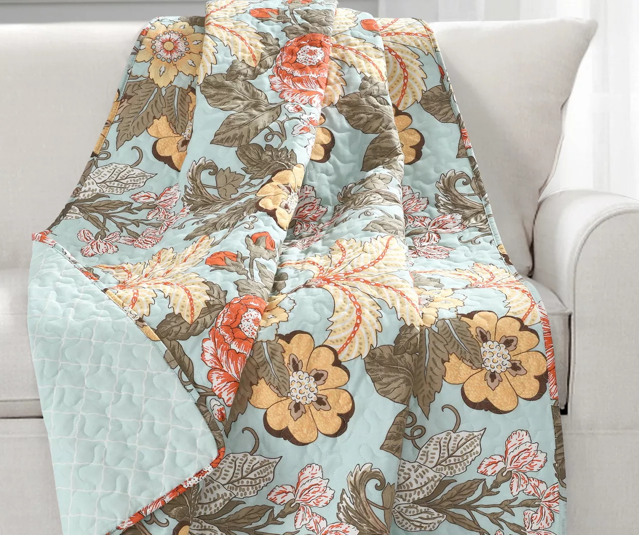 Blue & Yellow Floral Sydney Quilted Throw, (50" X 60") 3 Blue & Yellow Floral Sydney Quilted Throw, (50" X 60")