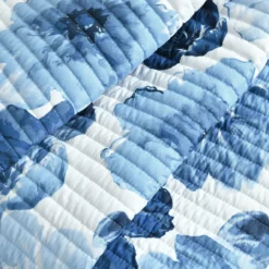 Leah Navy & White Floral Reversible Quilted Throw, (50" X 60") 16 Leah Navy & White Floral Reversible Quilted Throw, (50" X 60") -Home Store 810553527 11