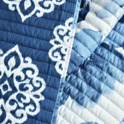 Leah Navy & White Floral Reversible Quilted Throw, (50" X 60") 17 Leah Navy & White Floral Reversible Quilted Throw, (50" X 60") -Home Store 810553527 21