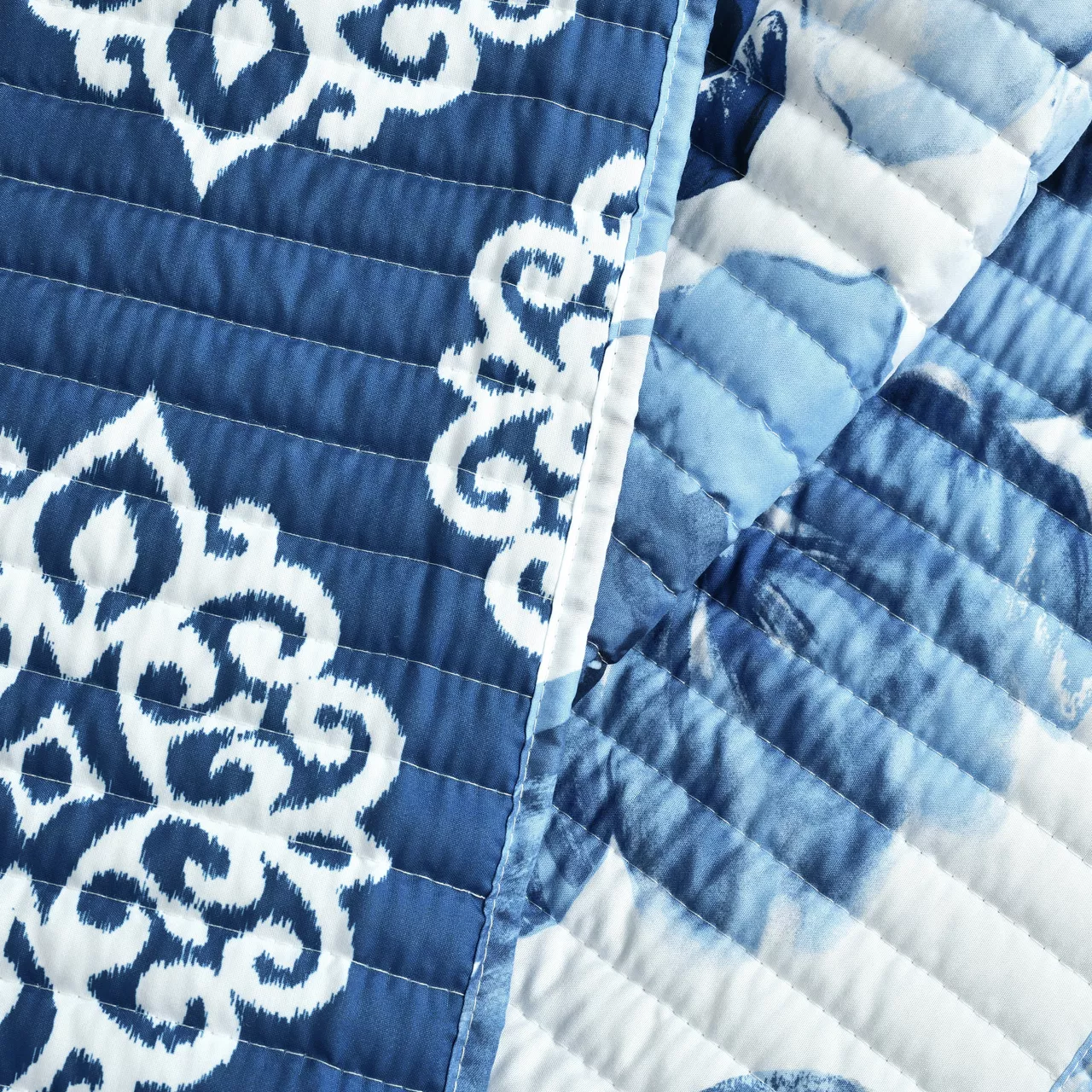 Leah Navy & White Floral Reversible Quilted Throw, (50" X 60") 9 Leah Navy & White Floral Reversible Quilted Throw, (50" X 60") - Image 7